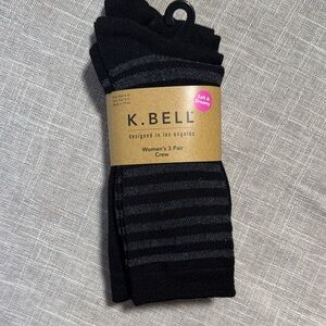 K. Bell Women's 3 Pair Soft and Dreamy Black Socks Size 9-11 NWT